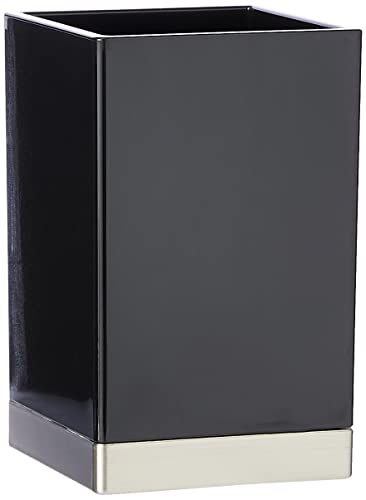 iDesign Clarity Trinkbecher, Badezimmer Becher zur Aufbewahrung aus Kunststoff, schwarz/mattsilberfarben, 6.4 x 6.4 x 10.199999999999999 cm von InterDesign