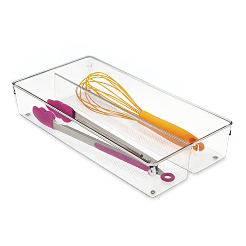 iDesign Schubladen Organizer mit 2 Fächern, großer Schubladeneinsatz aus Kunststoff, Besteckkasten für Schubladen in Küche, Bad und Büro, durchsichtig, Extra Large von InterDesign