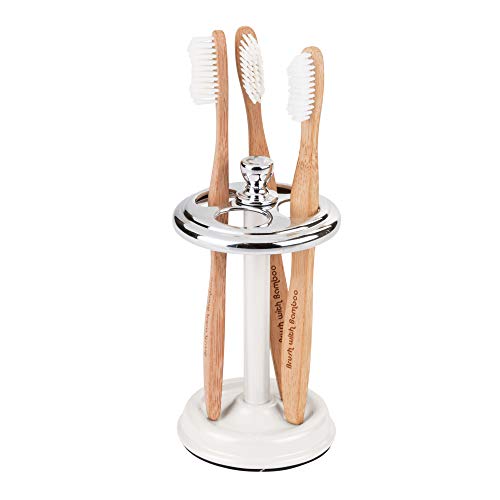 InterDesign Metal Toothbrush Holder Cup for Bathroom Organization The York Collection, Metall Legierter Stahl Messing, Perlweiß, Chrom, 3.25" x 5.75" von InterDesign