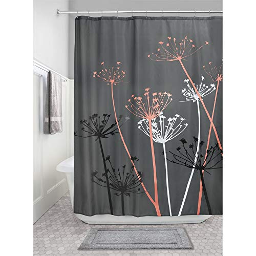 iDesign Thistle Duschvorhang, 183 x 183 cm, grau/koralle, Polyester von iDesign