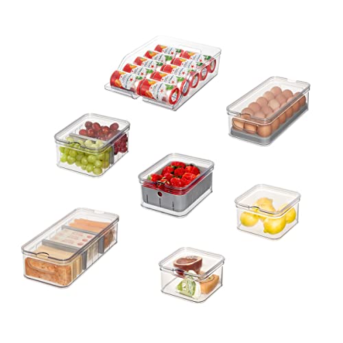 InterDesign iDesign Crisp Kühlschrank-Organizer-Set aus recyceltem Kunststoff mit Deckel, transparent/grau, 7-teilig von InterDesign