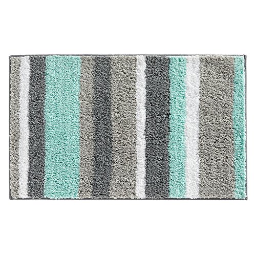 iDesign 18917EU Stripz Mikrofaserteppich, 86 x 53 cm, Mint / grau von InterDesign