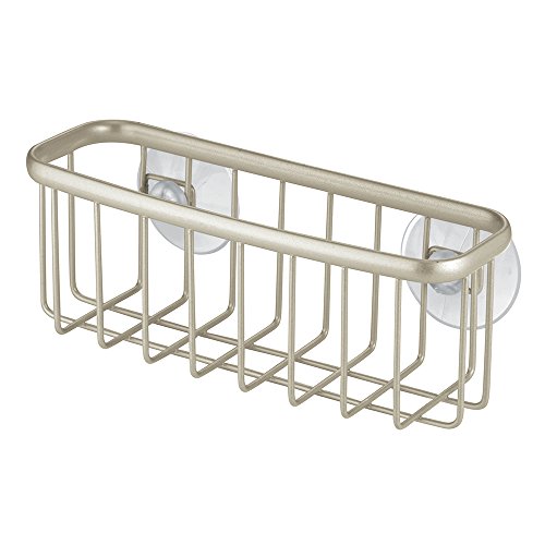 iDesign 60985 Axis Schwammhalter, Spülbecken Organizer aus rostfrei beschichtetem Metall für Schwamm,und Topfkratzer, mattsilberfarben mattsilberfarben, Satiniert, Waschbeckenstation mit Saugnäpfen von InterDesign