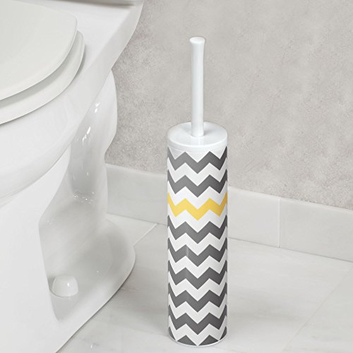iDesign Una WC Bürstengarnitur, schmale Toilettenbürste und Halter aus Kunststoff, weiß, grau und gelb von InterDesign