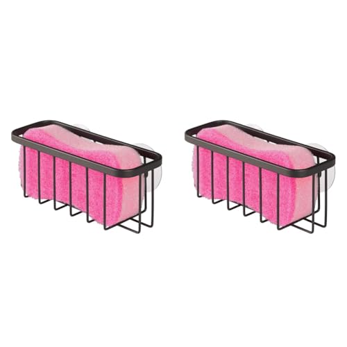 iDesign,84707,Gia AA8Schwammhalter, SpülbeckenOrganizer aus rostfreibeschichtetem Metall für Schwamm undTopfkratzer, Mattschwarz Normal (Packung mit 2) von iDesign