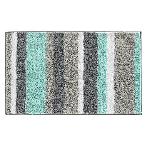 iDesign 18917EU Stripz Mikrofaserteppich, 86 x 53 cm, Mint / grau von InterDesign