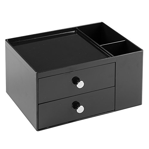 iDesign 42152EU Aufbewahrungsbox mit 2 Schubladen und seitlichem Organizer, schwarz von InterDesign