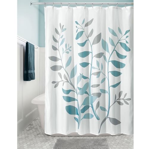 iDesign 71821EU Botanical praktischer Duschvorhang fürs Bad mit floralem Motiv, 182,88 x 182,88 x 0,25 cm, grau/blau, polyester von InterDesign