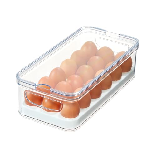 iDesign Aufbewahrungsbox für 18 Eier, stapelbare Eierbox aus BPA-freiem Kunststoff, tragbare Frischhaltebox für den Kühlschrank oder Küchenschrank, durchsichtig und weiß 32,3 cm x 16,1 cm x 9,9 cm von InterDesign