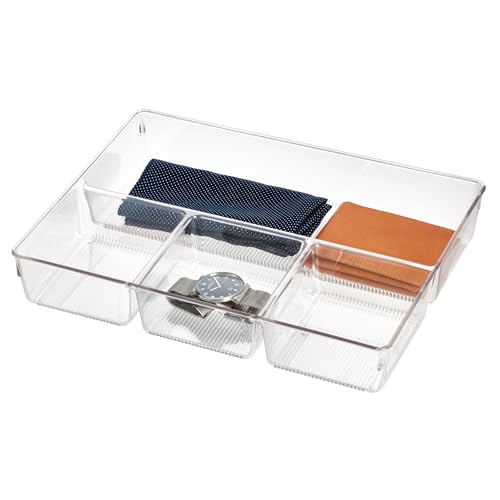 iDesign Aufbewahrungsbox mit 4 Fächern, kleine Schubladenbox aus Kunststoff, Schubladen Organizer für Schrank oder Schminktisch, durchsichtig, 33,0 cm x 22,9 cm x 5,7 cm von InterDesign