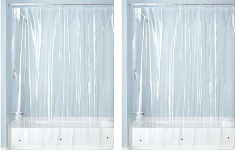 iDesign Duschvorhang aus Stoff, schimmelresistenter Badewannenvorhang aus Polyester in der Größe 180,0 cm x 200,0 cm, wasserdichter Vorhang mit 12 Ösen, durchsichtig (Packung mit 2) von InterDesign