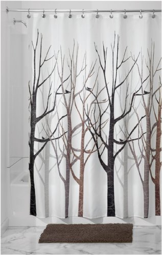 iDesign Forest Duschvorhang | Designer Duschvorhang in 183,0 cm x 183,0 cm | tolles Duschvorhang Motiv Bäume | Polyester grau/schwarz von InterDesign
