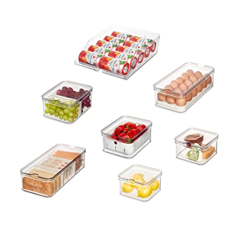 iDesign Kunststoff Organizer-Mülleimer-Set The Fichte Kühlschrank Binz, Transparent/Mattweiß, Set of 7, 7 von InterDesign