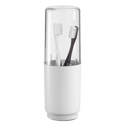 iDesign Zahnbürstenhalter aus Edelstahl mit Abdeckung für Badezimmer oder Schminktisch, mattweiß/transparent iDesign Zahnbürstenhalter aus Edelstahl mit Abdeckung für Badezimmer oder Schminktisch, mattweiß/transparent von InterDesign