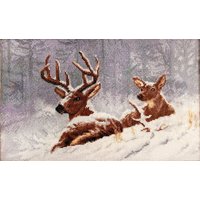 Fertiger Kreuzstich Im Rahmen Hirsch 26 cm X 40 - Abgeschlossene Stickerei Volle Abdeckung Wandkunst Handgefertigtes Gesticktes Bild von InterDesignHobby