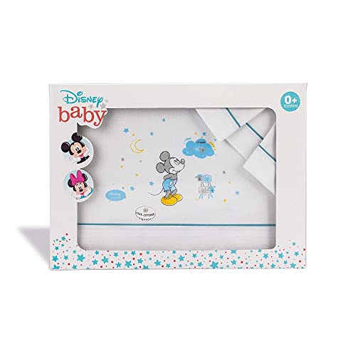 Amazon Disney Micky Bettwäsche für Maxi Babybett, Weiß und Blau von Interbaby