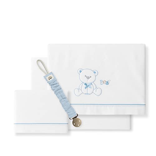 Bettwäsche für Kinderbett, Bär, Weiß und Blau von Interbaby