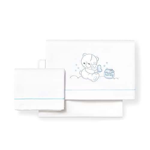 Interbaby Bettlaken für Mini-Babybett, 50 x 80 cm, 100% Baumwolle (Spannbettlaken + Bettbezug + Kissenbezug) (Honey Bear Blau) von Interbaby