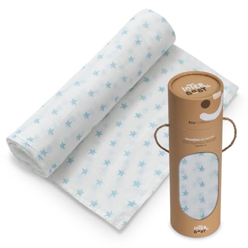 Interbaby Musselin 1,20 x 1,20 MOD Star Weiss/BLAU von Interbaby