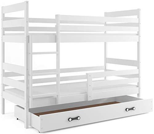 Interbeds Etagenbett Hochbett Eryk 160x80cm Farbe: WEIß, mit Lattenroste und Matratzen (weiß + weiße Schublade) von Interbeds