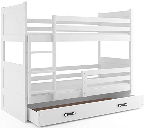 Interbeds Etagenbett Rico 160x80cm Weiß + Varianten/mit Matratzen, Schublade und Lattenroste (weiß+weiße Schublade) von Interbeds