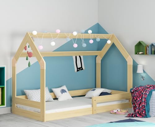 Interbeds Hausbett 160x80cm Montessori Kinderbett Bodenbett Holzbett Einzelbett mit Rausfallschutz mit Lattenrost von Interbeds
