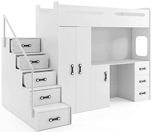 Interbeds Etagenbett Hochbett MAX 4 Größe 200x80cm mit Schrank und Schreibtisch, Farbe zur Wahl inkl. Matratze (weiß) von Interbeds