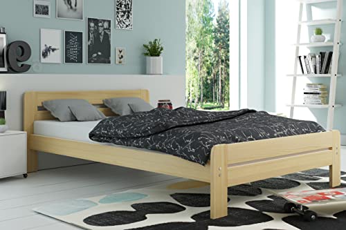 Interbeds Holzbett Bettgestell aus Holz Doppelbett Schlafzimmerbett Bettgestell aus Holz mit Lattenrost aus Massivholz (Natur, 120x200) von Interbeds