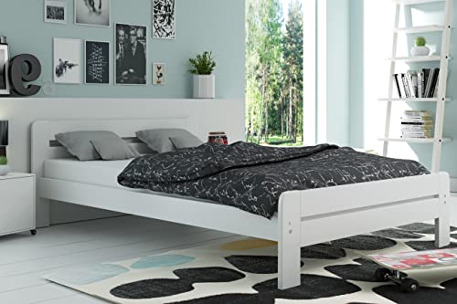 Interbeds Holzbett Bettgestell aus Holz Doppelbett Schlafzimmerbett Bettgestell aus Holz mit Lattenrost aus Massivholz (weiß, 120x200) von Interbeds