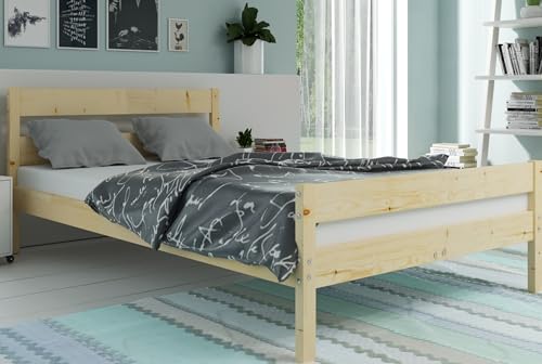 Interbeds Holzbett Doppelbett Schlafzimmerbett Bettgestell aus Holz mit Lattenrost aus Massivholz (140x200) von Interbeds
