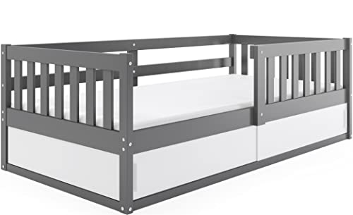 Interbeds Kinderbett Smart 80x160cm mit Lattenrost und Stauraum unter Bett Jugendbett mit Rausfallschutz sehr Stabiler Konstruktion komfortabel funktional Einzelbett (grau) von Interbeds