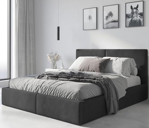 Interbeds Polsterbett Bett Doppelbett mit Stauraum mit Lattenrost Bettkasten Boxspringbett hydrophob gepolsterter Bettrahmen (Anthrazit, 140x200cm) von Interbeds