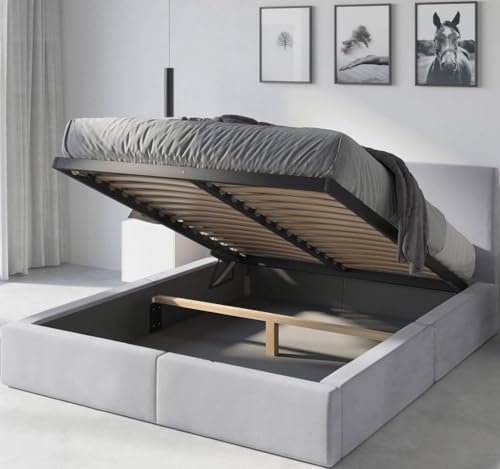 Interbeds Polsterbett Bett Doppelbett mit Stauraum mit Lattenrost Bettkasten Boxspringbett hydrophob gepolsterter Bettrahmen (Hellgrau, 120x200cm) von Interbeds