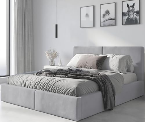 Interbeds Polsterbett Bett Doppelbett mit Stauraum mit Lattenrost Bettkasten Boxspringbett hydrophob gepolsterter Bettrahmen (Hellgrau, 140x200cm) von Interbeds