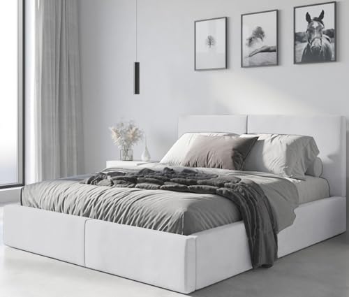 Interbeds Polsterbett Bett Doppelbett mit Stauraum mit Lattenrost Bettkasten Boxspringbett hydrophob gepolsterter Bettrahmen (Weiß, 140x200cm) von Interbeds