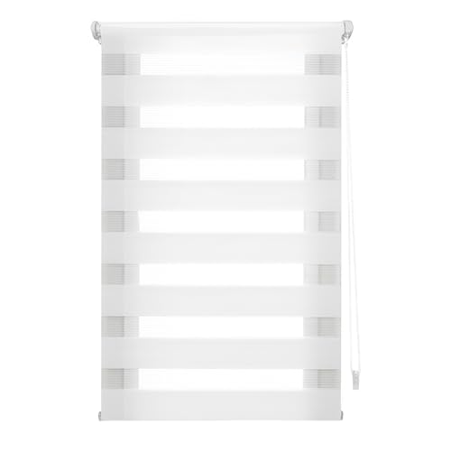 INTERBLIND | Tag- und Nachtrollo ohne Werkzeug - EasyFix-Rollo Größe 60 x 220 cm Breite x Höhe - Rollo ohne Bohren Stoffgröße 57 x 215 cm - Abend- und Tagesrollo Weiß von INTERBLIND