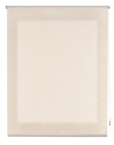 INTERBLIND | Transparentes Rollo mit Leinenstruktur, Größe 120 x 200 cm (B x H) - Rollo Beige, Stoffgröße 117 x 195 cm - Leinenrollo von INTERBLIND