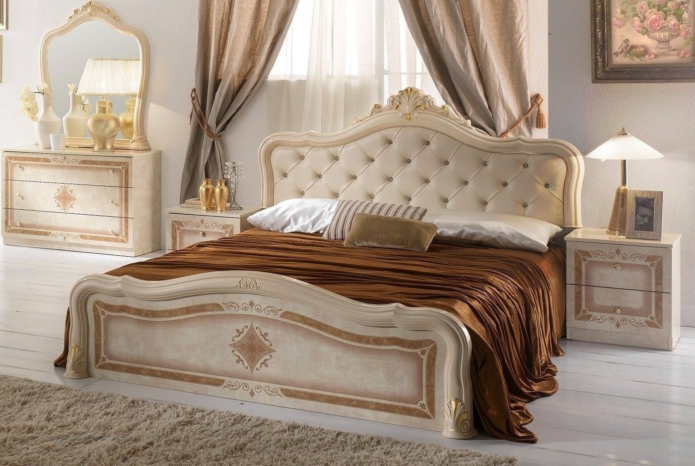 Interdesign24 Bett Livia (im klassischen Barock-Stil, in versch. Größen, inkl. Lattenrost), in Beige von Interdesign24