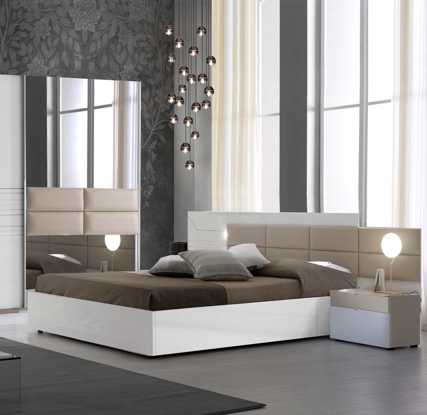 Interdesign24 Bettanlage Luana, (bestehend aus Bett in versch. Größen und 2 Nachtkommoden, inkl. Lattenrost), in Weiß/Beige von Interdesign24