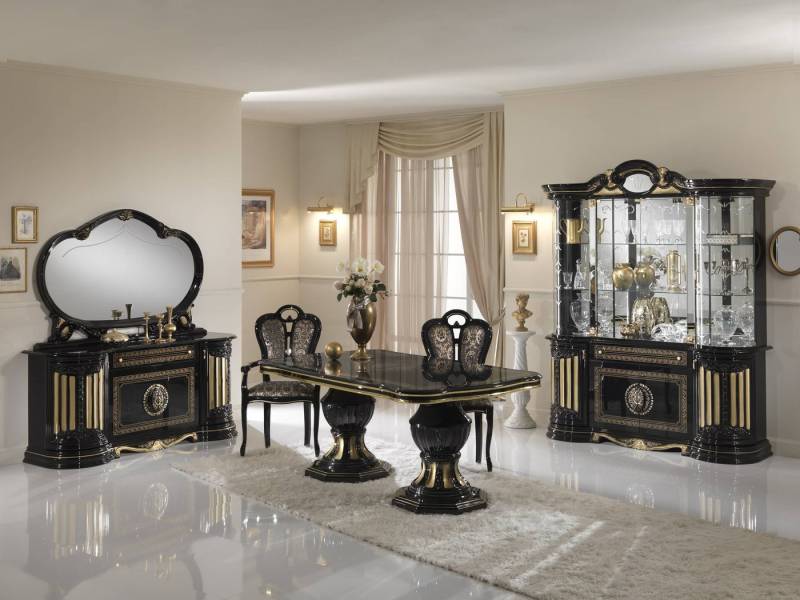 Interdesign24 Esszimmer-Set Bella, (8-Teilig, im Barock-Stil, mit Goldverzierungen), in Schwarz/Gold Hochglanz von Interdesign24