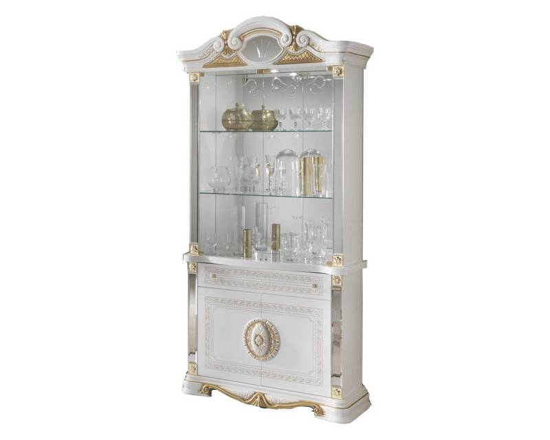Interdesign24 Glasvitrine Bella (4-Türig, im Barock-Stil, mit Goldverzierungen) in Weiß/Gold Hochglanz von Interdesign24