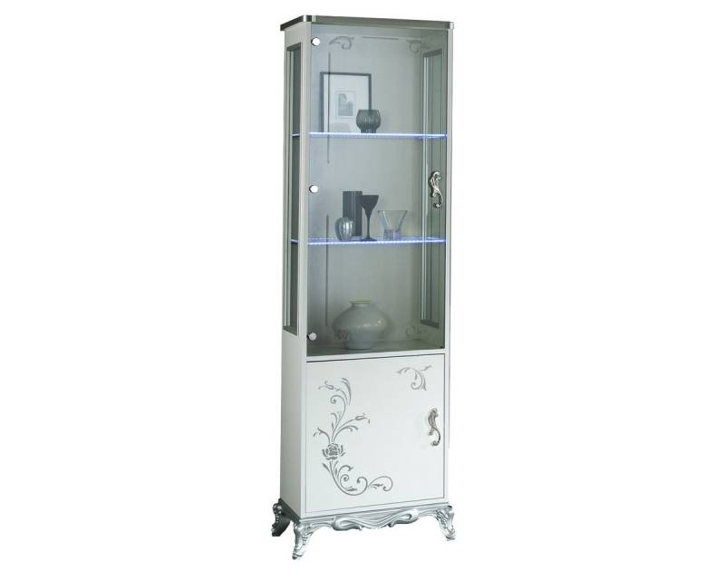 Interdesign24 Glasvitrine Dani (2-Türig, im ausgefallenen Barock-Stil) in Weiß/Silber Hochglanz von Interdesign24