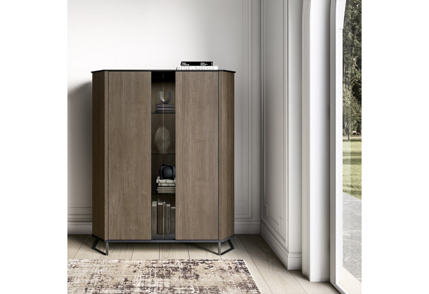 Interdesign24 Highboard Hexa (2-Türig, in Holzoptik, mit Oberplatte in Marmoroptik), Made in Italy von Interdesign24