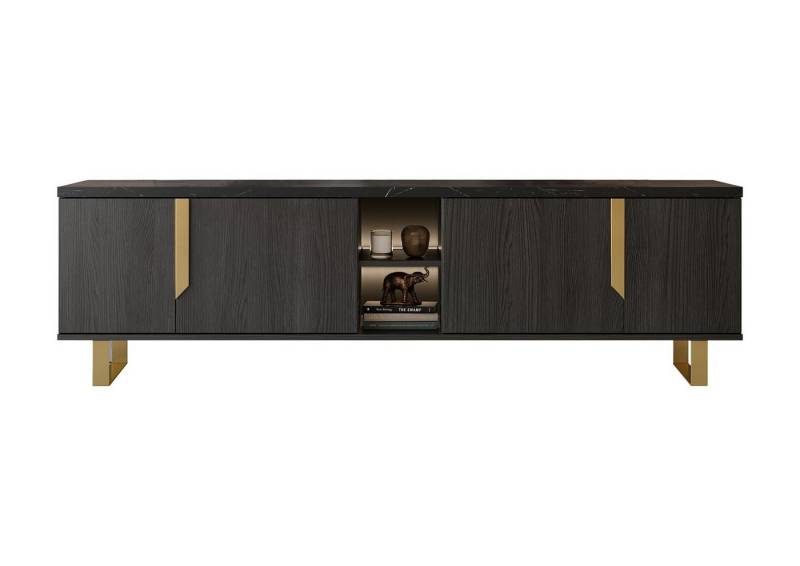 Interdesign24 Lowboard Orion (4-Türig mit 2 offenen Fächern und goldfarbenen Griffen, in dunkler Rosenholzoptik mit Marmoroptik), Made in Italy von Interdesign24