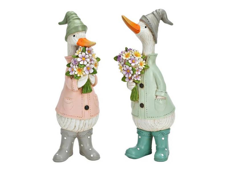 Interdesign24 Osterfigur Enten mit Blumenstrauß 2er-Set, 2er-Set aus Poly von Interdesign24