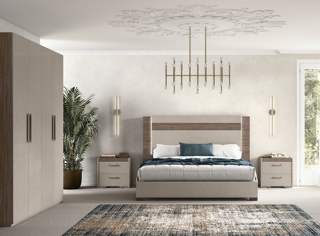 Interdesign24 Schlafzimmer-Set Amalfi, (4-Teilig, in Beige/Walnussholzoptik Hochglanz), Made in Italy von Interdesign24