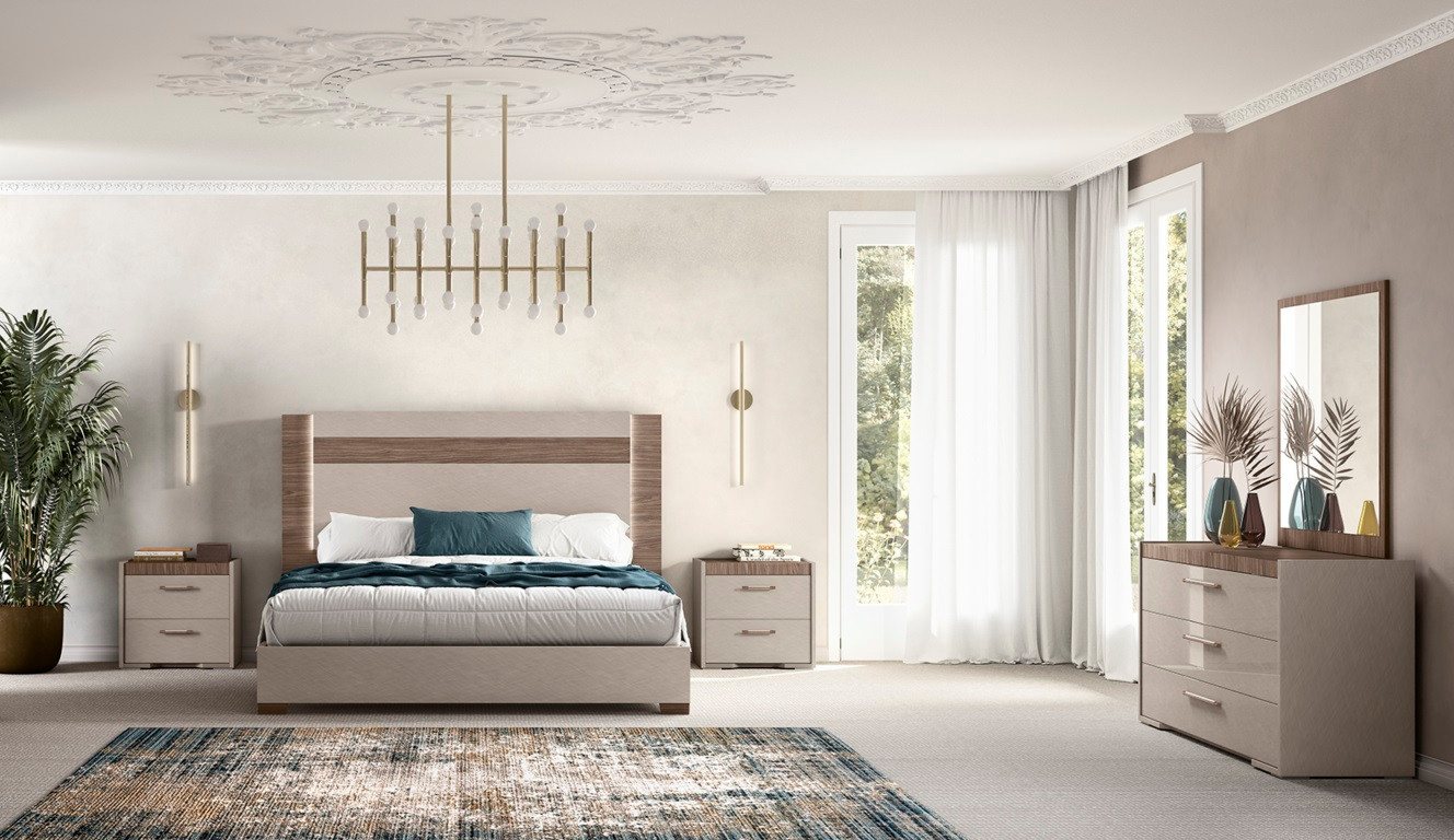 Interdesign24 Schlafzimmer-Set Amalfi, (5-Teilig, in Beige/Walnussholzoptik Hochglanz), Made in Italy von Interdesign24