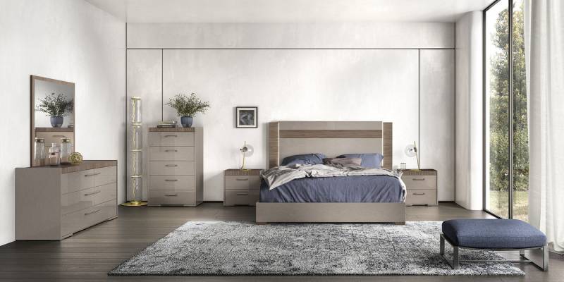 Interdesign24 Schlafzimmer-Set Amalfi, (6-Teilig, in Beige/Walnussholzoptik Hochglanz), Made in Italy von Interdesign24