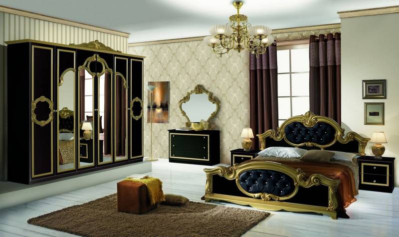 Interdesign24 Schlafzimmer-Set Barokko, (im klassischen Barock Stil, 4-Teilig), Schwarz/Gold Hochglanz von Interdesign24
