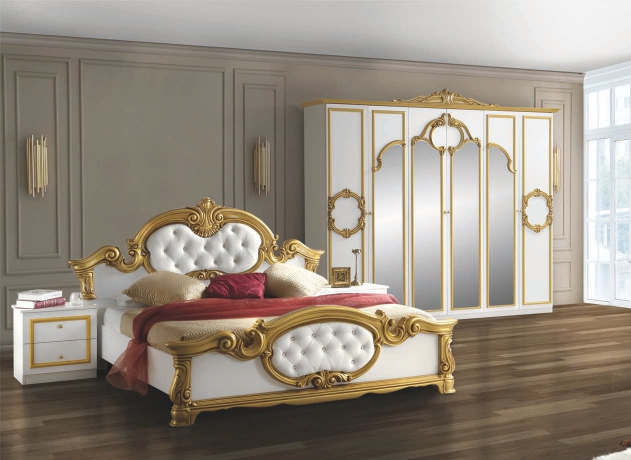 Interdesign24 Schlafzimmer-Set Barokko, (im klassischen Barock Stil, 4-Teilig), Weiß/Gold Hochglanz von Interdesign24